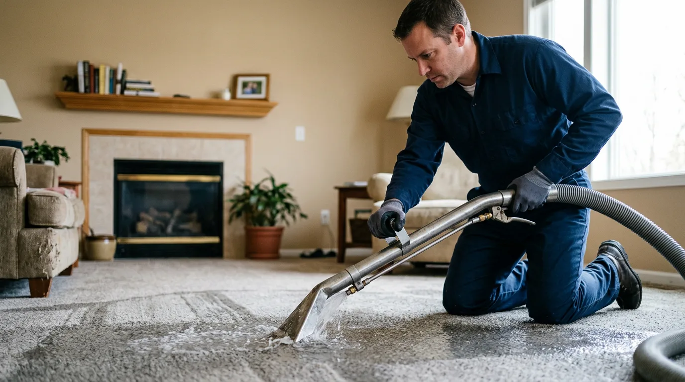 Water damage restoration technician working near Bellflower, IL
